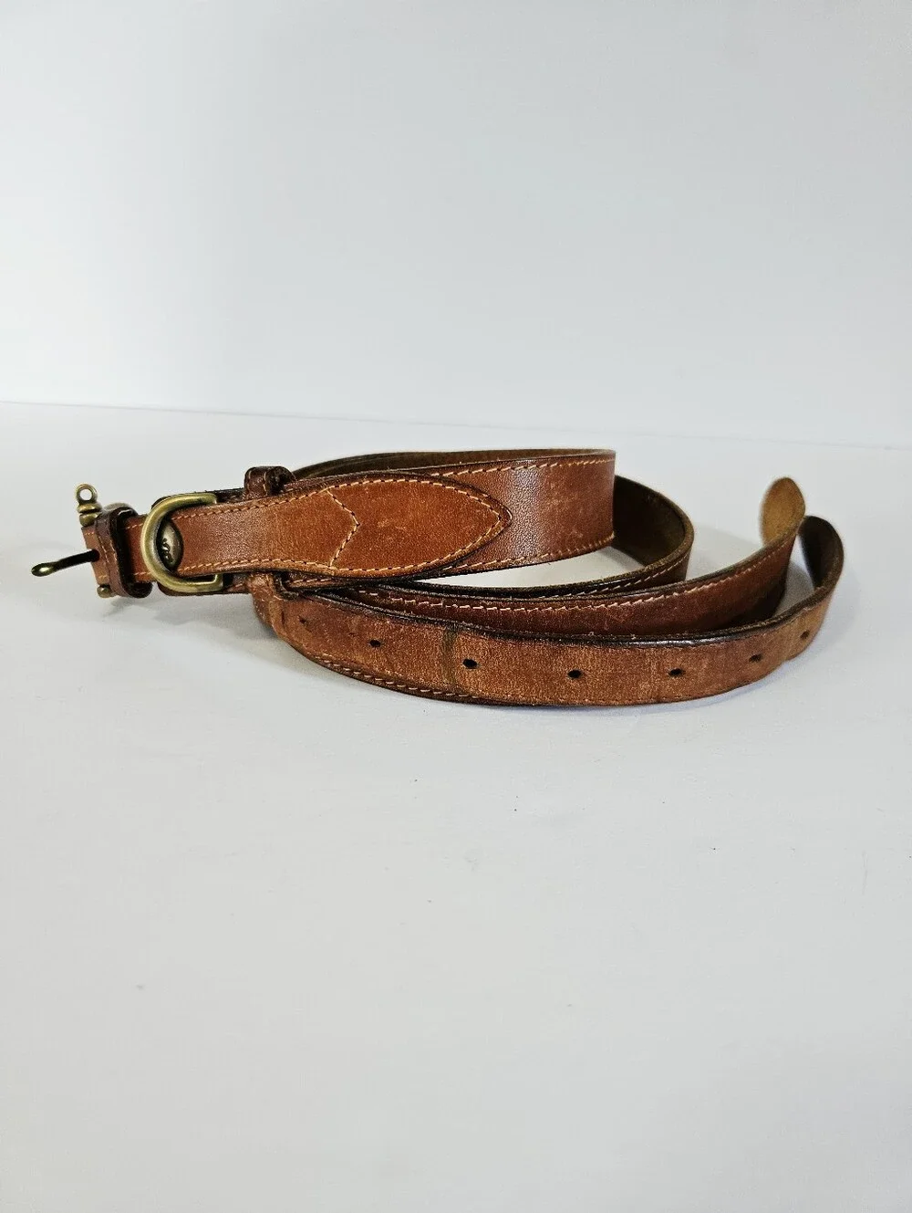 Vintage Tommy Hillfiger Classic Antiqued Brown Leather Layered Brass Buckle Belt